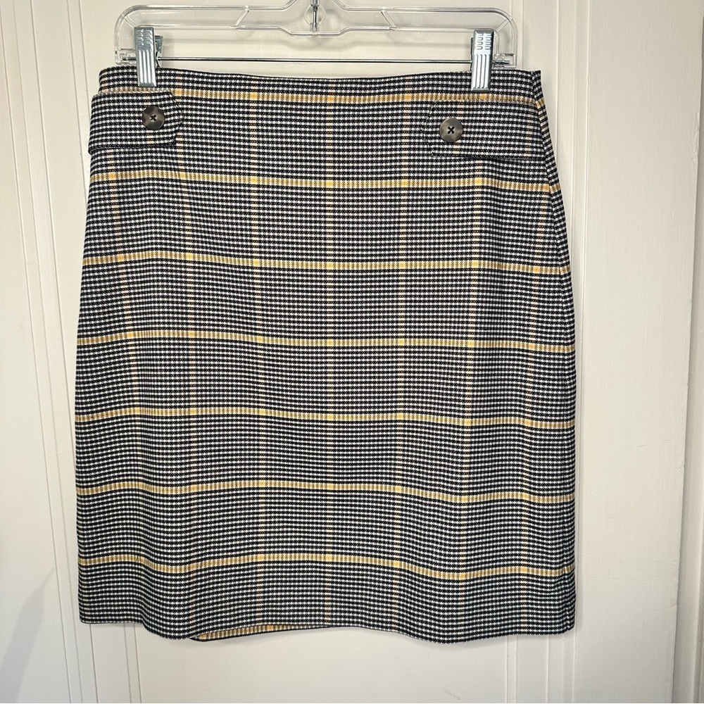 Ann Taylor Plaid Mini Skirt 6 Black Yellow Classic Preppy Academia Medium Lined